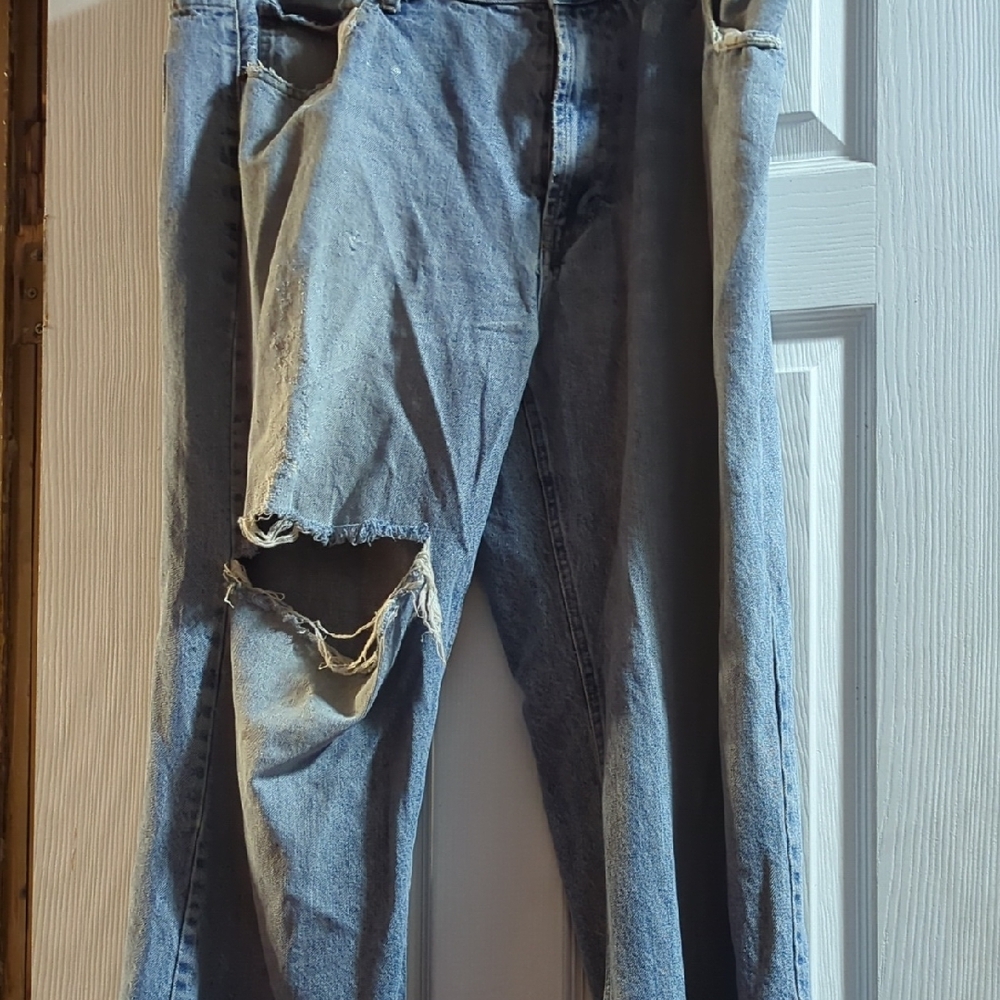 Steve & Barry's Blue Straight Jeans with Distressed Knee
